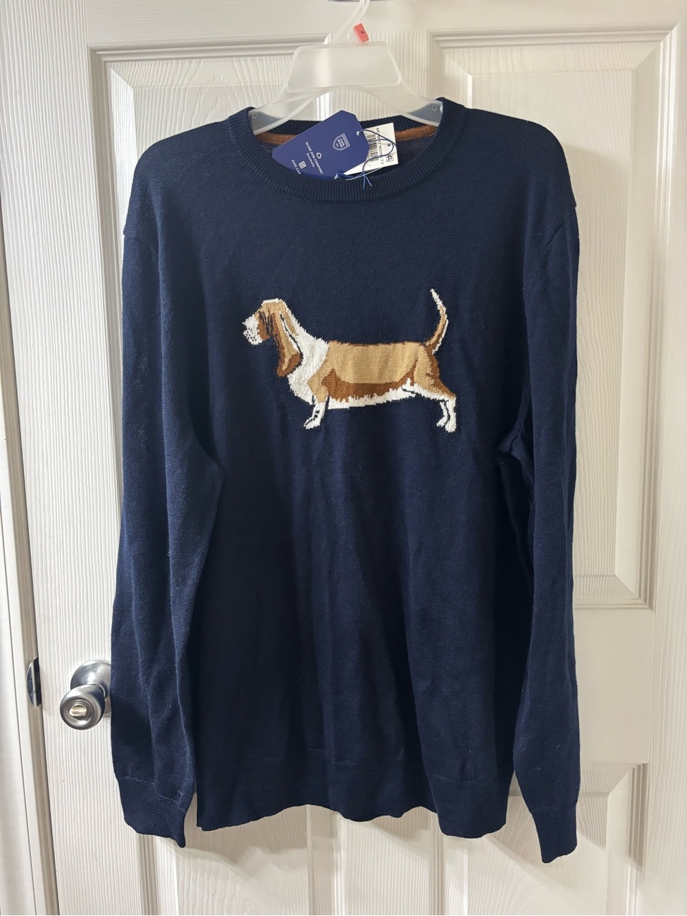 Club Room Men’ Large Whimsical Basset Hound Intarsia Motif Merino Wool Blend NWT